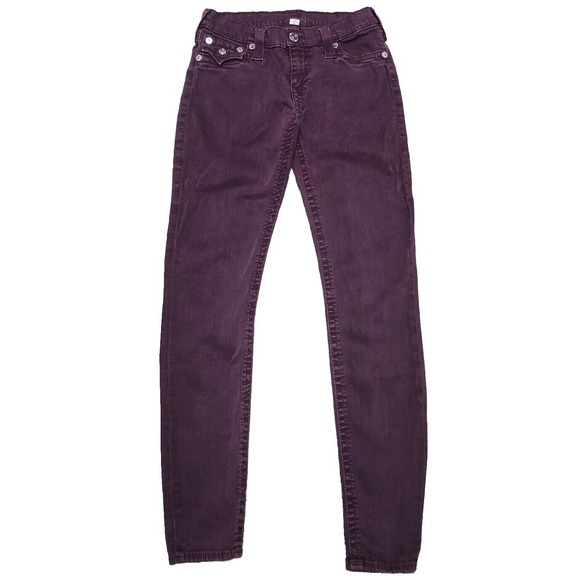 TRUE RELIGION Women's 27‎ Jeans Denim Legging With Flaps Wine Thistle Low Rise - Picture 1 of 12